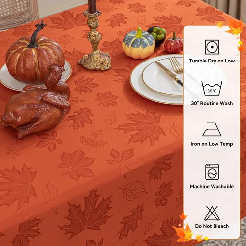 Miniatura 4 de Softalker Mantel de Jacquard de Otoño - Cubierta de Mesa Rectangular con Hojas de Arce de Acción de Gracias, Manteles Impermeables de Cosecha Otoñal