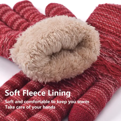 Miniatura 36 de Guantes de invierno cálidos para pantalla táctil para mujer, guantes térmicos de punto de lana con forro polar para clima frío