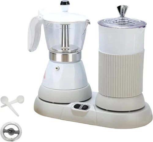 Miniatura 10 de Máquina de café expreso con espumador de leche, olla eléctrica de moka 2 en 1, máquina de café expreso de aluminio con un solo toque, espuma de Negro