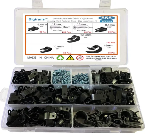 Miniatura 9 de Bigtrans - 300 clips de alambre de plástico de nailon tipo R con tornillos de 1/4 pulgadas, 5/16 pulgadas, 3/8 pulgadas, 1/2 pulgadas, 3/4 pulgadas