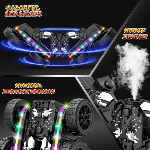 Miniatura 5 de Jimdella - Autos RC, juguetes de autos RC, transformador de control remoto 2-en-1 4WD con spray y luces LED, camión de acrobacias todoterreno