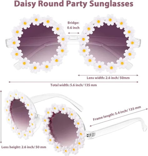 Miniatura 2 de 2 pares de lentes de sol de margarita para mujer, gafas redondas de flores para adultos y niños, decoración con bolsa de franela de tela para gafas