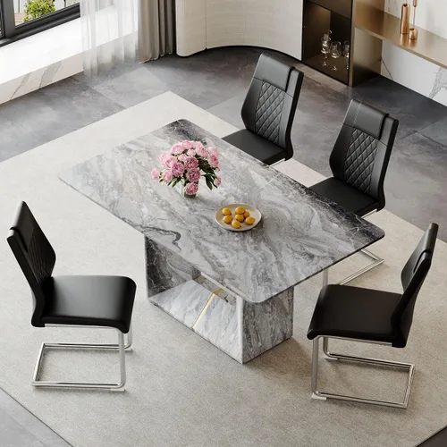 Miniatura 7 de Conjunto de mesa de comedor MUUOKY para 4, mesa de cocina de 63'' y sillas para 4, conjunto de mesa gris y 4 sillas modernas, adecuado para comedor