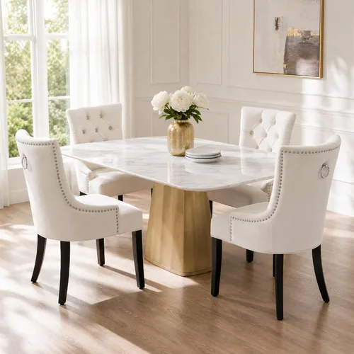 Miniatura 6 de Juego de 4 sillas de comedor modernas de mediados de siglo, sillas decorativas de terciopelo, sillas Parsons tapizadas, sillas laterales
