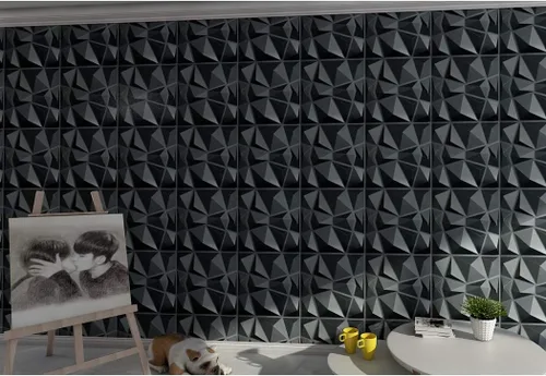 Miniatura 2 de Art3d Diseño de pared 3D texturizado con paneles 3D, diamante negro, 19.7 x 19.7 pulgadas (paquete de 12)