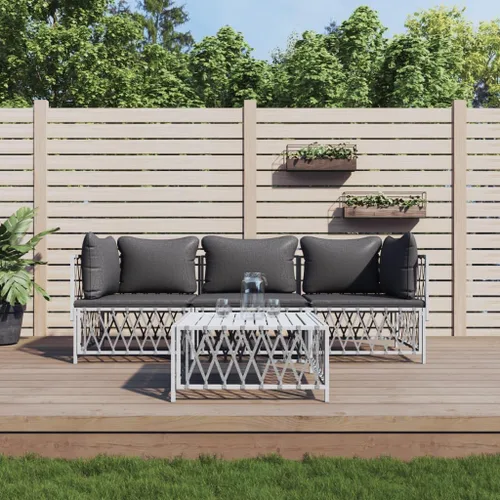 4-Piece Patio Lounge Set with Cushions White Steel Outdoor Furniture Set for Balcony Porch Garden Small Space Modern Conversation Seating White/2x