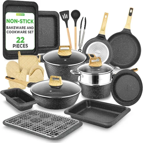 Miniatura 9 de NutriChef NCCW14SBR - Juego de utensilios de cocina antiadherentes de 14 piezas, ollas y sartenes de cocina resistentes a los arañazos con tapas