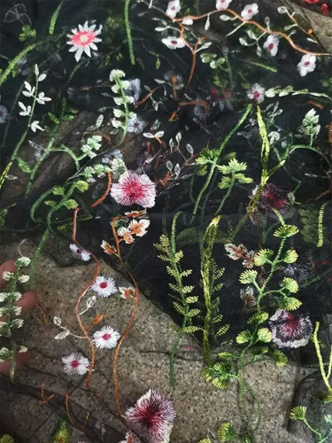 Miniatura 2 de Tela de encaje de 51 pulgadas de ancho, exquisita tela de encaje con bordado de flores florales para manualidades, vestidos de boda, decoración