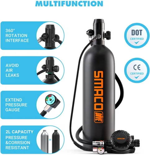 Miniatura 3 de SMACO Mini tanque de buceo con máscara de buceo de cara completa, S700 1.9L Mini tanque de buceo portátil botella de poni reutilizable hasta 30