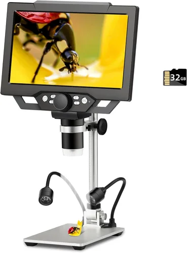 Miniatura 10 de Koolertron Microscopio digital LCD de 5.5 pulgadas, aumento de 8MP 1-1000X, 8 luces LED, batería recargable, grabación de video para reparación