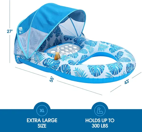 Miniatura 6 de COOLCOOLDEE Flotador de Piscina con Toldo UPF50+, Flotadores de Piscina Extra Grandes para Adultos de Alta Resistencia, Flotador Inflable
