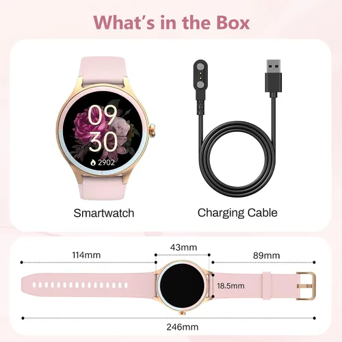 Miniatura 9 de Reloj inteligente para mujer, compatible con iPhone y Android, ritmo cardíaco SPO₂ y seguimiento de la salud de la mujer, más de 100 modos