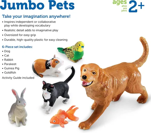Miniatura 6 de Learning Resources Figuras de animales domésticos Jumbo - 6 piezas, juguetes de mascotas preescolar para edades de 2 años en adelante, juguetes