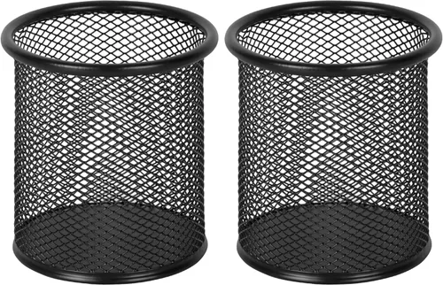 EasyPAG Portalápices para escritorio, paquete de 2 organizadores de bolígrafos de metal, organizador de vasos de malla para el hogar, oficina, aula,