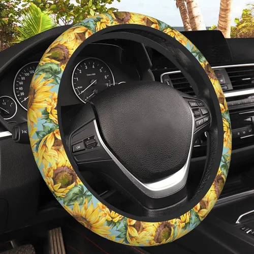 Miniatura 17 de Funda de volante con puntos negros abstractos, protector elástico antideslizante para volante, decoración interior de automóvil para mujeres