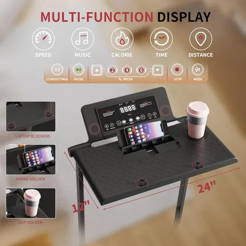 Miniatura 3 de Caminadora 4 en 1 con control remoto inclinado compacto 3.0HP plegable debajo del escritorio para oficina en casa, fitness, capacidad de 300 libras