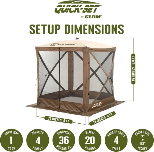 Miniatura 2 de CLAM Tienda de campaña con pantalla emergente, toldo para acampar al aire libre, viajero, 6 x 6 pies, marrón