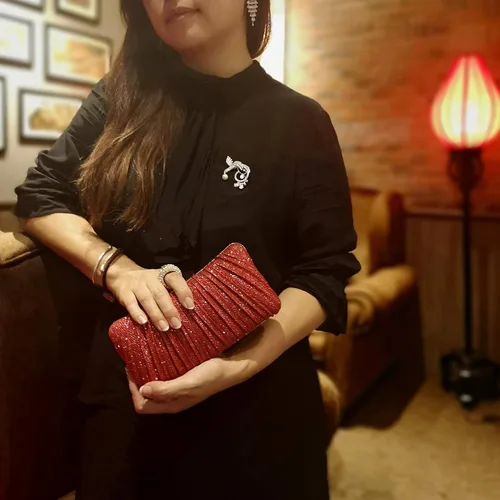 Miniatura 7 de iWISH Bolso de mano con purpurina dorada para mujer, bolsa de noche plisada para novia, boda, fiesta con anillo de diamantes de imitación