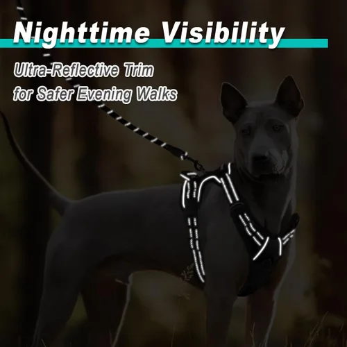 Miniatura 5 de BARKBAY Arnés para perro sin tirones para perros grandes, ajustable, reflectante, cómodo, sin estrangulamiento, resistente, perfecto para Negro
