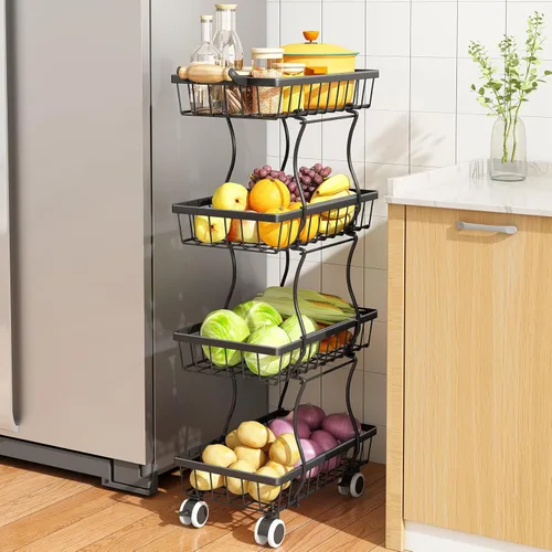 Cesta de frutas, organizadores y almacenamiento de despensa de cocina, cesta apilable de alambre de metal de 4 niveles para frutas, verduras,