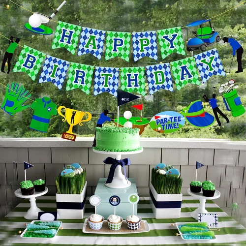 Miniatura 6 de Banners de fiesta de golf, 3 unidades, carteles de golf de feliz cumpleaños, guirnalda recortada para fiesta de golf, decoraciones de fiesta de golf