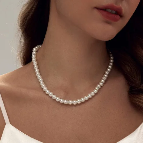 Miniatura 2 de Pearl Necklace 8MM Dainty Round Imitation Pearl Necklace Wedding Pearl Necklace Delicate Jewelry for Women Simple Bridesmaid Jewelry Gifts