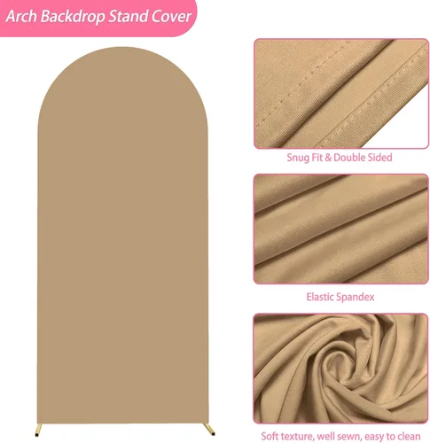Miniatura 69 de Putros Cubierta de Arco de Boda 6 Pies Beige Spandex Ajustada Parte Superior Redonda Chiara Cubiertas de Soporte de Fondo para Decoración de Bodas