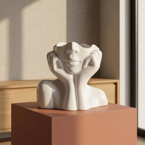 Miniatura 6 de Jarrón de cerámica con forma de mujer, ideal para decoración de estante, moderno florero para decoración de mesa, florero pequeño de granja