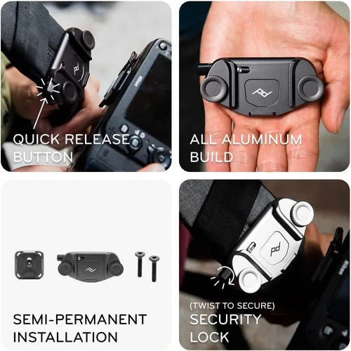 Miniatura 7 de Peak Design Clip para cámara de captura V3, negro con placa, sostiene DSLR, compacto y cuerpo de disparo, seguro, estable y accesible, se fija a