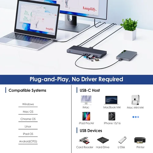 Miniatura 8 de WAVLINK Estación de acoplamiento USB C con monitor dual para portátil Dell/Lenovo/HP/XPS, adaptador multipuerto USB-C Hub Dongle Dock con 2 HDMI