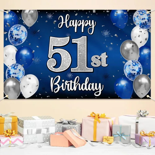 Miniatura 309 de Decoración de feliz cumpleaños 35, globo azul y plateado de 35 años, cartel grande de telón de fondo de cumpleaños, suministros para fiesta de 35th