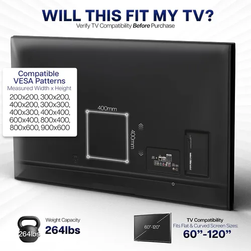 Miniatura 4 de VIVO 60 a 120 pulgadas Soporte de pared para TV de pantalla grande y resistente para pantallas LCD LED planas y curvas, montaje giratorio
