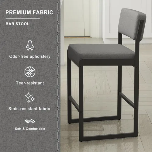 Miniatura 3 de SAECKBERG Taburetes de bar modernos de altura de mostrador, sillas de barra de 26 pulgadas de altura con respaldo, taburetes tapizados, taburetes