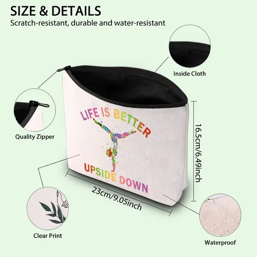 Miniatura 4 de FOTAP Bolsa de cosméticos para gimnasta, regalo inspirador, regalo para amantes de la gimnasia, bolsa de viaje para niña, Blanco, Life Down