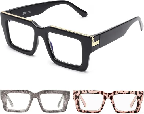 Miniatura 13 de JM Paquete de 3 gafas de lectura estilo Oprah para mujeres y hombres, elegantes gafas cuadradas con bloqueo de luz azul Color mixto