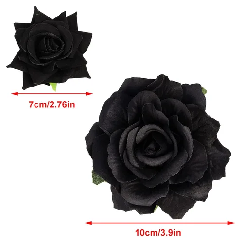 Miniatura 2 de Topbuti Pinza para el pelo de rosa, 4 piezas de tela, pinzas para el cabello mexicano, tocados para mujer, niña, boda, fiesta, día de la madre Negro