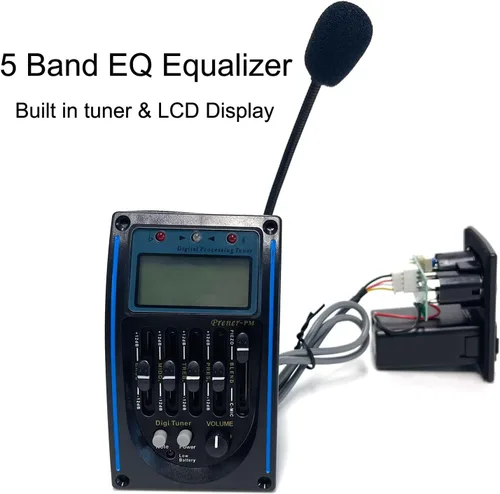 Miniatura 2 de Pastilla de guitarra acústica, ecualizador ecualizador de ecualizador de 5 bandas, preamplificador piezoeléctrico sintonizador con micrófono