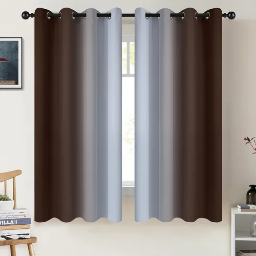 Miniatura 22 de COSVIYA Cortinas 100% Opacas Azul Degradado con Lazos Ajustables para Cocina Aislamiento Térmico Oscurecimiento de Habitación Cenefa con Bolsillo