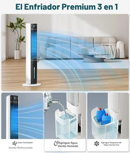 Miniatura 3 de Rellytech Enfriador de aire evaporativo: enfriador de pantano con tanque de agua de 3 L, 3 modos y 3 velocidades, control remoto, temporizador de 12