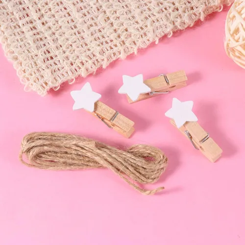 Miniatura 6 de HEALLILY 100 piezas Mini pinzas de madera con forma de estrella clips para colgar en la pared, clips de fotos, pinzas para fotos, clips