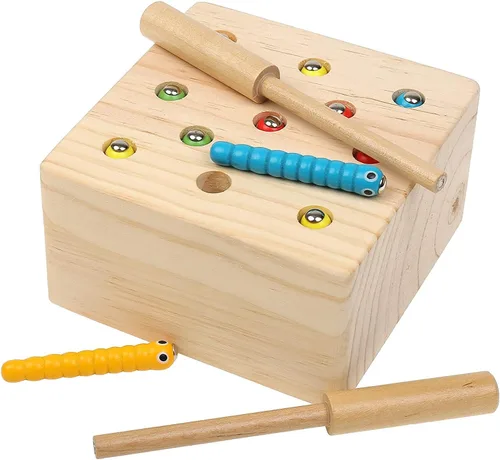 Miniatura 7 de Boxiki kids Juguetes Montessori de madera para bebés, niños pequeños y niños, habilidades motoras finas, juego de gusano magnético para 3 años