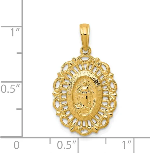 Miniatura 2 de Colgante de medalla milagrosa ovalada de oro amarillo de 14 quilates, Metal