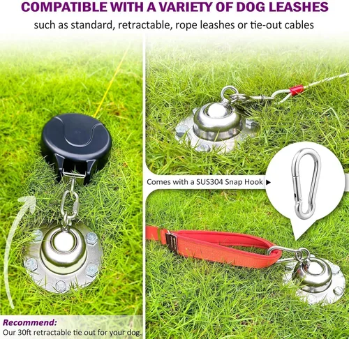 Miniatura 3 de Anclaje giratorio de 360° para perro. Repuesto de por vida. Estaca pesada para perro a prueba de óxido, Anclaje para gatos con capacidad para 1000