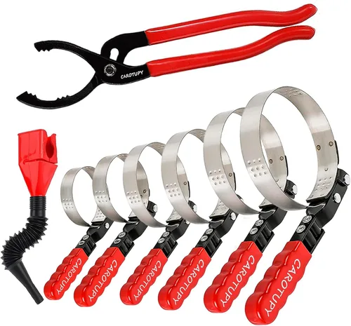 Juego de 8 llaves de filtro de aceite, alicates de filtro de aceite ajustables de 12 pulgadas con embudo de aceite flexible, herramienta de