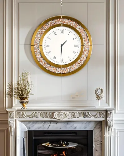 Miniatura 5 de Reloj de pared de diamante triturado redondo decorativo con espejo de 24 pulgadas, color marrón