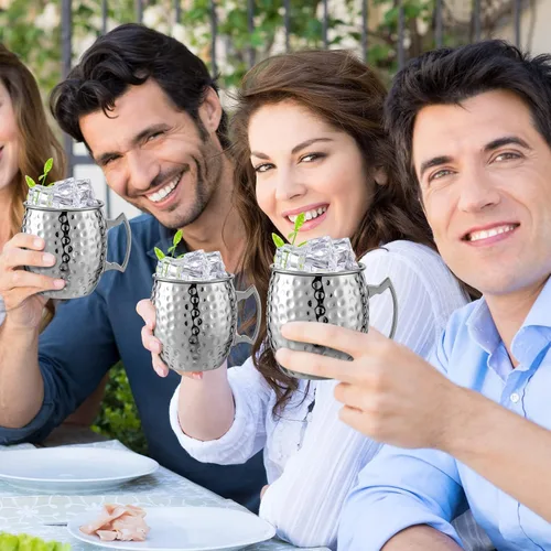 Miniatura 6 de Tessco 12 Piezas Tazas Moscow Mule de 16 oz Kit de Tazas de Cobre 304 Acero Inoxidable Chapado en Cobre Martillado Tazas Mule para Bebidas Frías