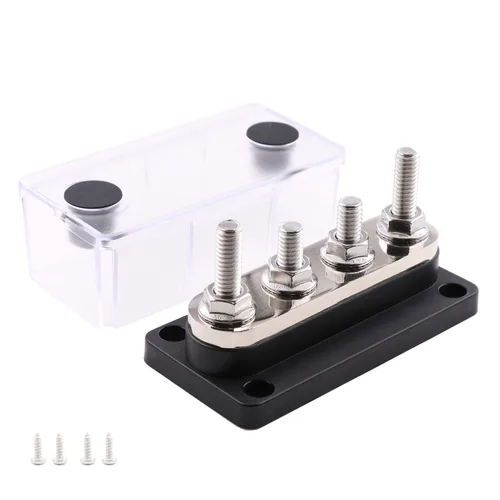 Barra de bus de cobre de 12 V 300 A con 4 pernos de batería de 5/16 pulgadas, bloques de distribución de energía, barra colectora marina, barra de