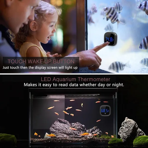 Miniatura 3 de LOFICOPER Termómetro digital LED para acuario, termómetro adhesivo para peces, con batería incorporada, para peces, ajolote, tortuga, reptiles