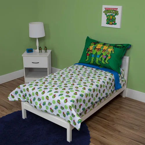 Miniatura 7 de TEENAGE MUTANT NINJA Turtles - Juego de ropa de cama infantil de 4 piezas, incluye edredón, juego de sábanas, sábana bajera, sábana superior + funda
