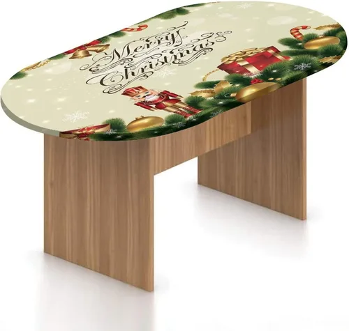 Miniatura 16 de XISUNYA Mantel ovalado ajustable de poliéster elástico para Navidad, mantel ajustable con estampado de árbol de Navidad, se adapta a mesas ovaladas